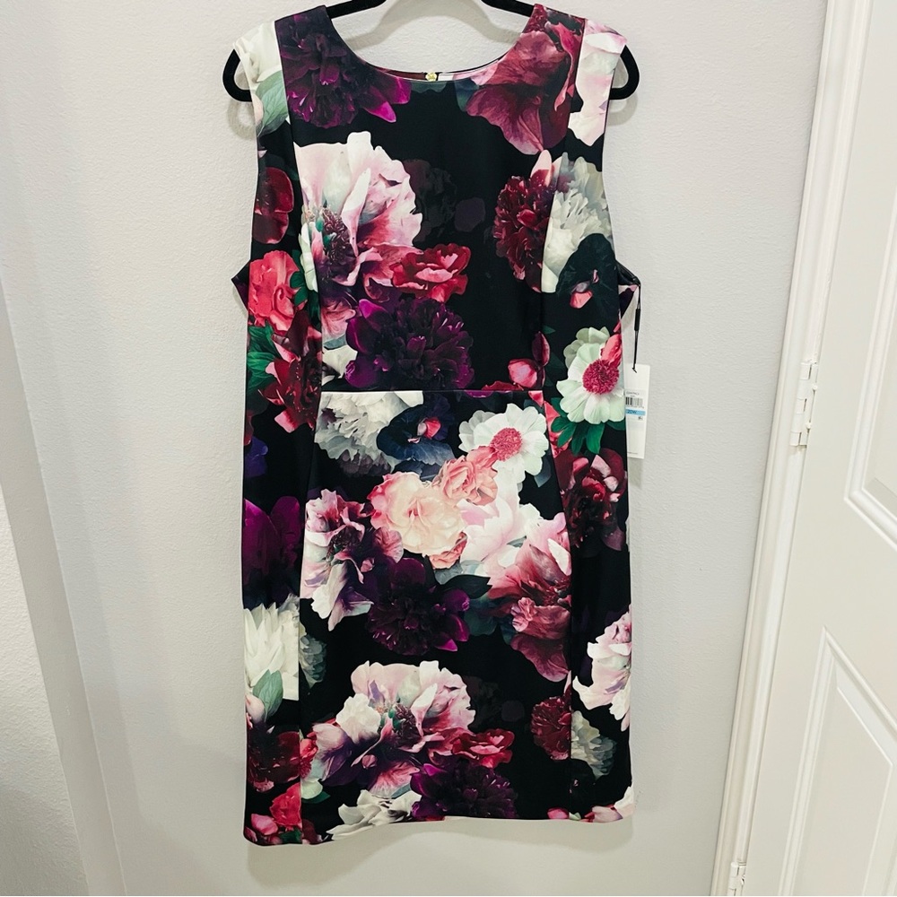 Calvin Klein Dark Moody Florals Womens Plus Size 20W Career Work Sheath Dress